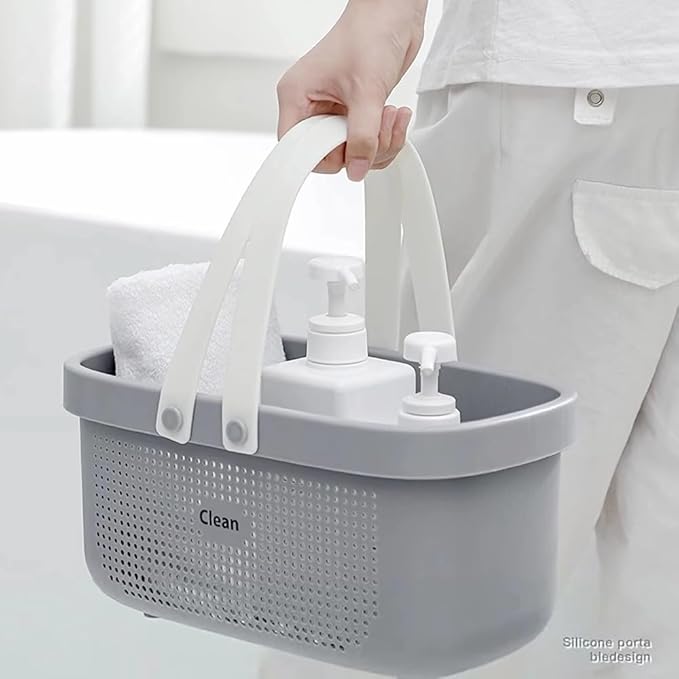 LAIGOO Plastic Shower Caddy Basket, Large Bathroom Caddy Organizer with Handles, Portable Storage Basket Tote for College Dorm Essentials, Bathroom, Gym, Travel, Camping, Makeup Organizer, Gray