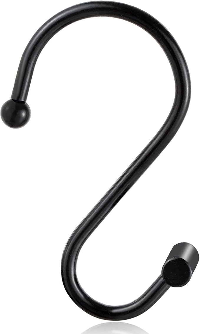 CHICTIE Black Shower Curtain Hooks Rings, Decorative for Bathroom Shower Rods, Set of 12 Premium Rust-Resistant Metal Hooks Hangers T Shaped Design