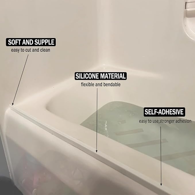 Shower Threshold Water Dam,Self Adhesive Silicone Waterproof Barrier Bathroom and Kitchen Shower Water Stopper Guard for Dry And Wet Separation Caulk Seal Strip Edge Trim(39Inch, Gray)