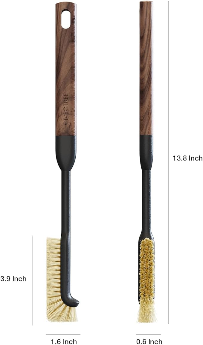 Cleaning Brush, Diveotree Hard Bristle Brush for Deep Cleaning Grout, Sink, Cup, Teapot, Bottle, Blender, Multi-Purpose Brush wih Long Handle for Kitchen (Black-2Pack)