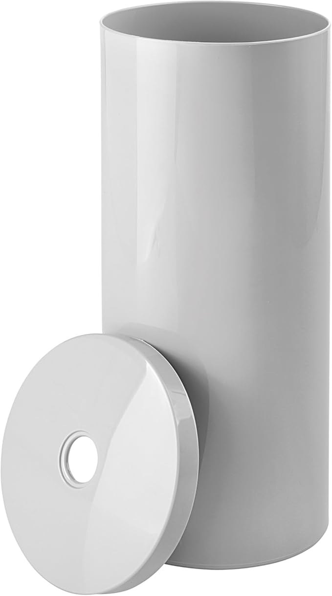 iDesign Freestanding Toilet Paper Canister with Lid for 3 Extra Rolls, Gray, Made in USA