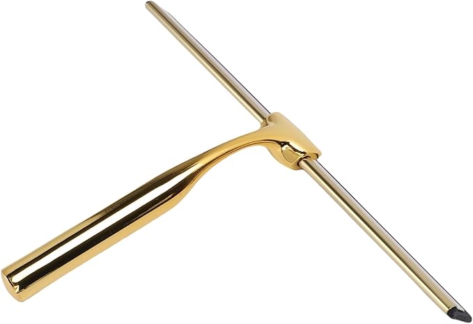 Focket Shower Squeegee, Stainless Steel Vane/Wing for Glass Doors with Adhesive Hooks for Bathroom Mirror Car Window and Tile Walls (Gold)