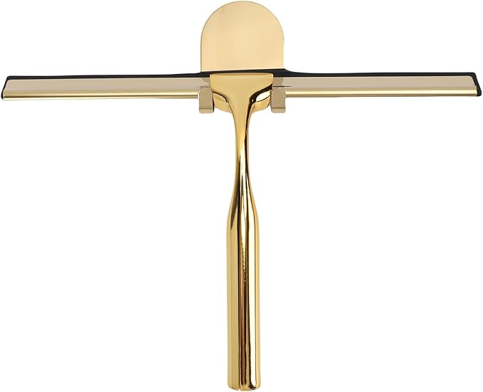Focket Shower Squeegee, Stainless Steel Vane/Wing for Glass Doors with Adhesive Hooks for Bathroom Mirror Car Window and Tile Walls (Gold)