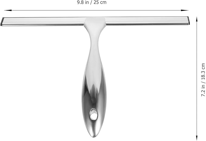 PRETYZOOM Glass Door Squeegee and Window Squeegee 10-inch Stainless Steel Blade with Nail-Free Adhesive Hook for Shower Doors Bathroom Mirrors Car Glass Cleaning