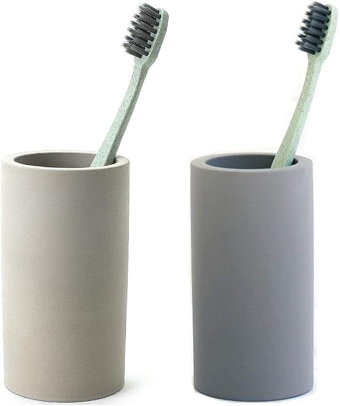 2 Pack Toothbrush Holder Bathroom Diatomite Toothbrush Organizer Stand, Water Absorption Fast Drying Toothbrush Cup Holder for Electric Toothbrush Toothpaste Razor Makeup Brush (Dark Grey+Light Grey)