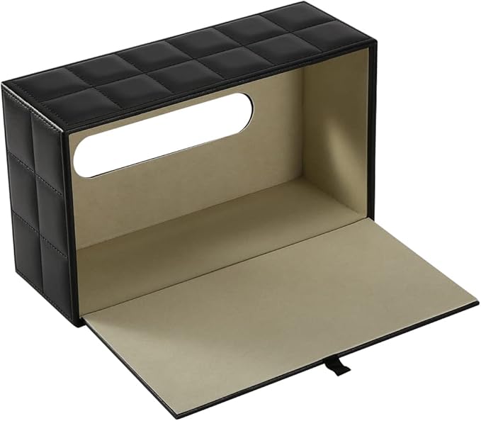 KINGFOM Rectangular Tissue Box Cover, Imitation Suede PU Leather Tissue Box Holder, Facial Napkin Paper Dispenser for Home Office Car Automotive Decoration with Magnetic Bottom(Soft Black)
