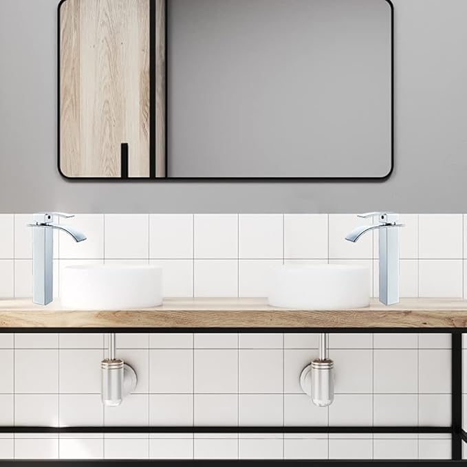 VOTON Vessel Sink Faucet Chrome Modern Tall Waterfall Bathroom Sink Faucet with Pop-Up Drain Single Handle Bathroom Faucet 1 Hole Bowl Lavatory Vanity Faucet, Rv Sink Camper Farmhouse Bathroom Faucet