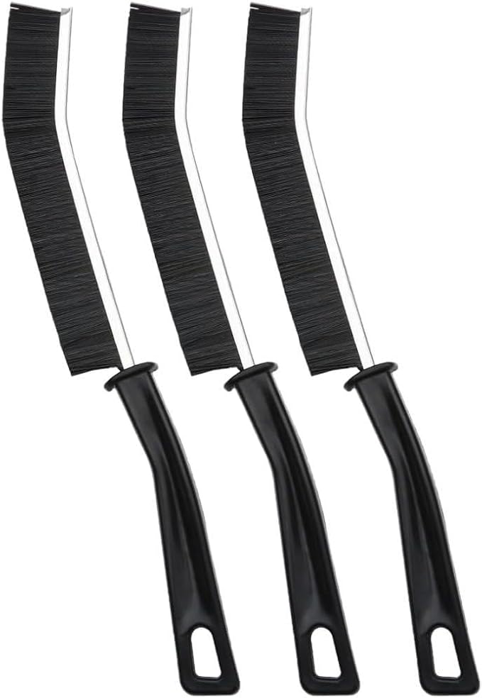 Hard Bristle Crevice Cleaning Brush Set – Multi-Purpose Detail Brushes for Grout, Sink, Teapot, Blender & Tight Corners – Deep Clean Kitchen & Bathroom (Black,3)