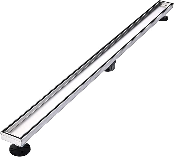 Linear Shower Floor Drain, 48 Inch Brushed Nickel 304 Stainless Steel Bathroom Drains Kit, Rectangular Shower Trench Drain with Reversable Tile-in Pattern Drain Cover & Hair Catcher