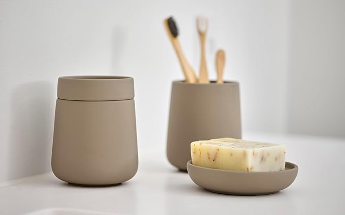 ZONE DENMARK Nova Porcelain Soap Dish with Sophisticated Simplicity Soft Touch Coating - Elevate Your Bathroom Décor, Practical Design, Style and Functionality- (Taupe)