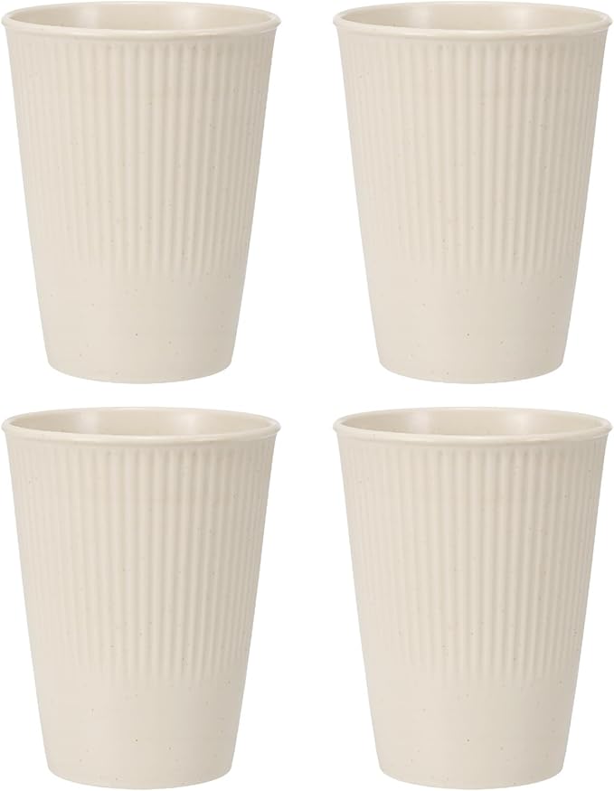 uxcell 4 Pcs Simple Toothbrush Cup, 3.3 x 3.3 x 4.2 Dishwasher Safe Bathroom Tumbler Reusable Plastic Cup Set for Storing Toothpaste Combs, Beige