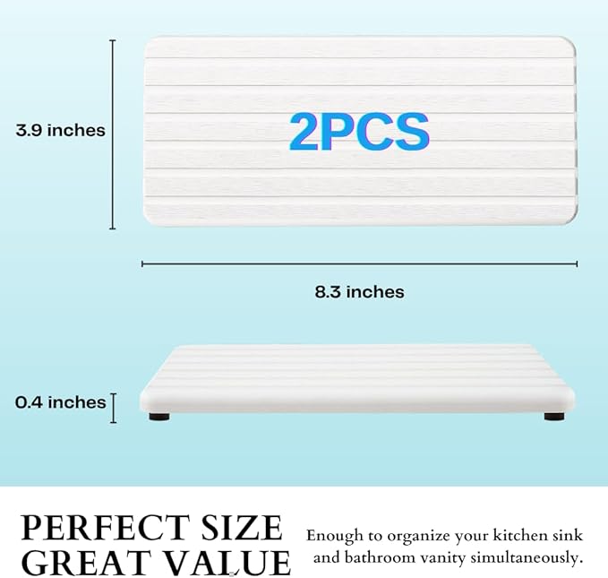 2PCS Water Absorbing Stone Tray, Fast Dry Diatomite Stone Sink Trays, Non-Slip Soap Holder for Bathroom and Kitchen Sink, Sink Coasters Keep Countertop Drying Neat, 8.3 x 4.0 Inches