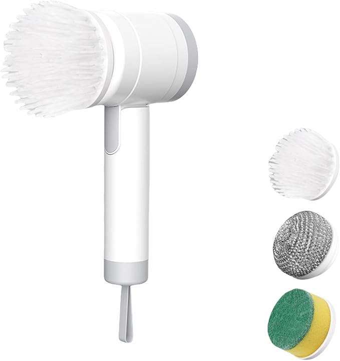 1. USB Rechargeable Electric Scrubber Brush with 3 Water Heads for Stubborn on Tiles Bathtubs Kitchen Surfaces Electric Brush
