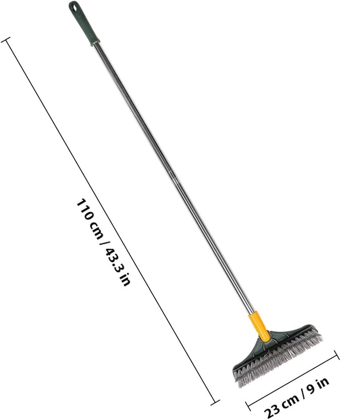 CHILDWEET Floor Brush with Long Handle, Double-Sided V-Shaped Scrub Brush for Bathroom Tile and Corner Cleaning, 110x23x8cm, Sturdy Floor Scrubber for Shower and Grout Maintenance Random
