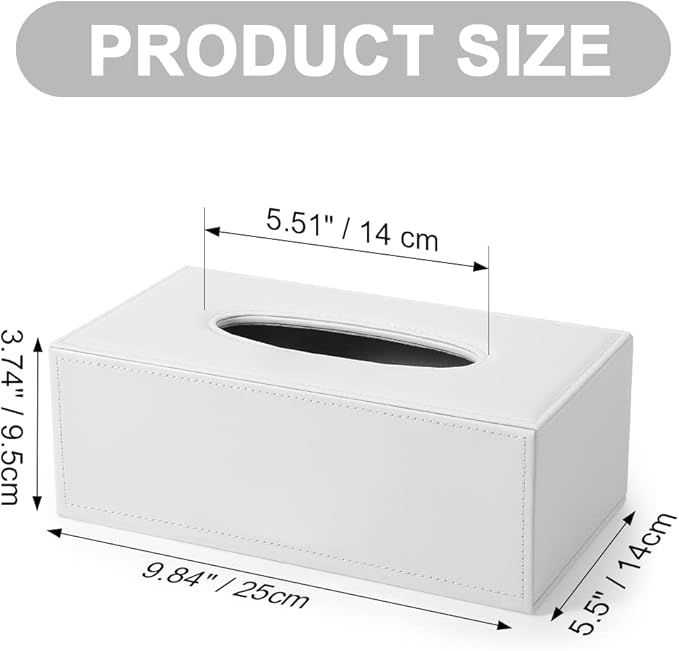 KINGFOM Rectangular PU Leather Tissue Box Cover - Facial Tissue Paper Napkin Holder for Bathroom, Home, Office, Car Automotive Decoration with Magnetic Bottom(White)