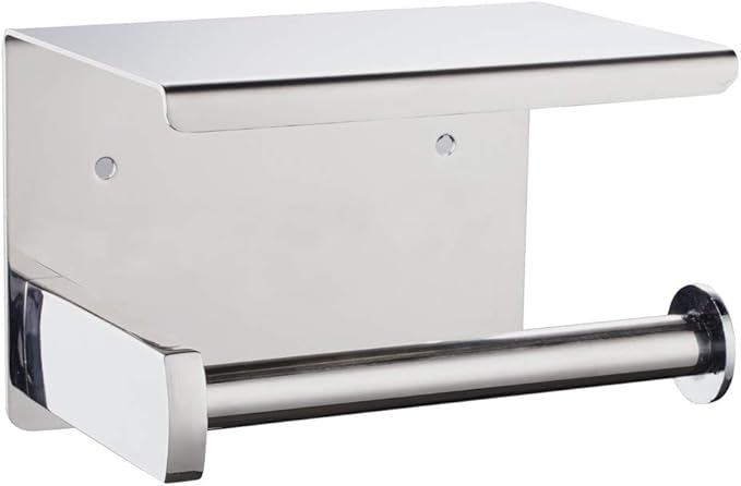 Noonext Toilet Paper Holder with Shelf Wall Mounted, Adhesive Toilet Paper Roll Holder, Stainless Steel Tissue Roll Dispenser Storage, Adhesive No Drilling Or Drilling with Screws (Polished Chrome)