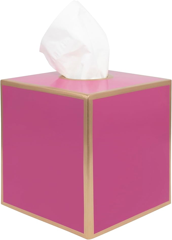 Jaye’s Studio Decorative Square Tissue Box Cover Pink Tissue Holder for Bathroom Bedroom & Home, Metal Tissue Box Holder, Pink Tissue Box Cover Cube, Facial Tissue Dispenser & Farmhouse Decor (6x6x5)