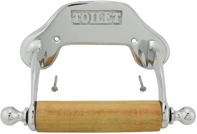 Stylish Wall Mount Toilet Paper Holder 6.5" W Chrome Plated Solid Brass Easy Install Toilet Tissue Paper Holders with Wooden Roll for Bathrooms Includes Hardware Renovators Supply Manufacturing
