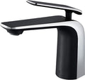 TOCALOCA Matte Black and Polished Chrome Bathroom Basin Faucet, Premium Brass One Hole Lavatory Vanity Sink Faucet Single Handle, Contemporary Bathroom Single Lever Mixer Tap Black and Sliver