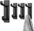 Quik D Heavy Duty Adhesive Wall Hooks for Hanging (4 Pack) — Waterproof & Rustproof Double Hooks, No Drilling Stick On Hooks for Bathroom, Kitchen, Door, Coat, Towel, Keys & Robes (4)