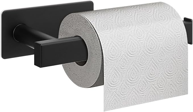 NearMoon Toilet Paper Holder Self Adhesive, Premium Thick SUS304 Stainless Steel Square Rustproof Toilet Roll Holder no Drilling for Bathroom, Kitchen, Washroom (Matte Black)