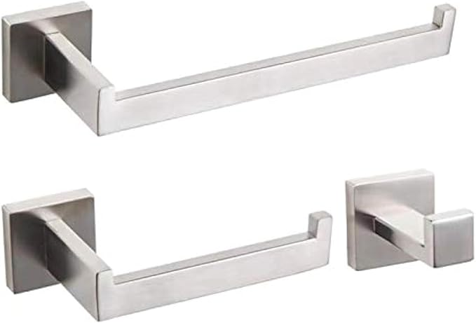 GERZWY Bathroom Hardware Accessories Sets SUS304 Stainless Steel Bath Shower Set 3-Pieces(Robe Hook Toilet Paper Holder Towel Ring) Brushed Finish Contemporary Style FG16567-3LS