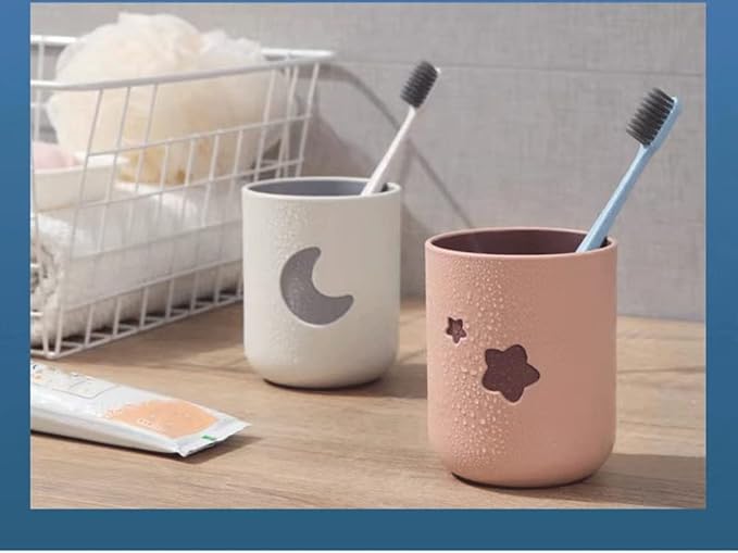 Two-Color Lucky Pair Cup Bathroom Toothbrush Cup Household Cartoon Star Moon Water Cup (Pink & White)