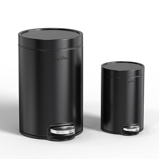 mVm 3+0.8 Gal Kitchen Trash Can with Lid, Stainless Steel Step Trash Can for Home Bathroom Office (Black)