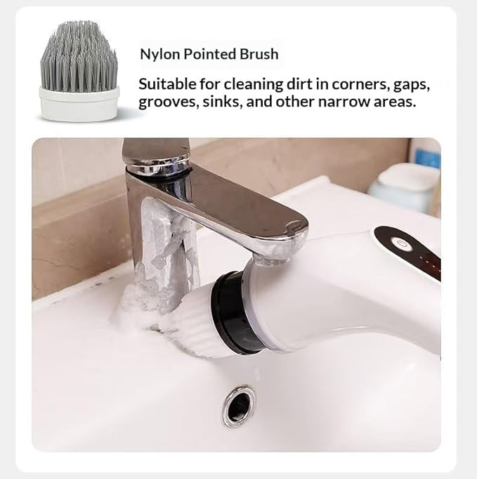Multi-Functional Electric Rotary Cleaning Brush, with 8 Cleaning Brushes and 5 Speed Settings, Adjustable Long and Short Handles, Electric Scrubber for Bathroom bathtubs, Tiles and Floors (White)