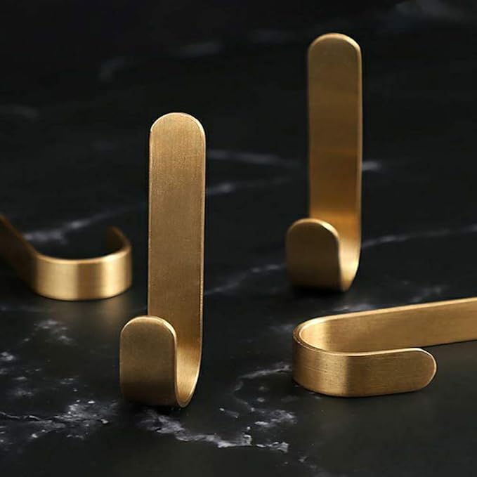 Bathroom Towel Hook, Shower Kitchen Wall Hanging Hooks, No Drill,Brass, Adhesive Hooks, 2-Pack