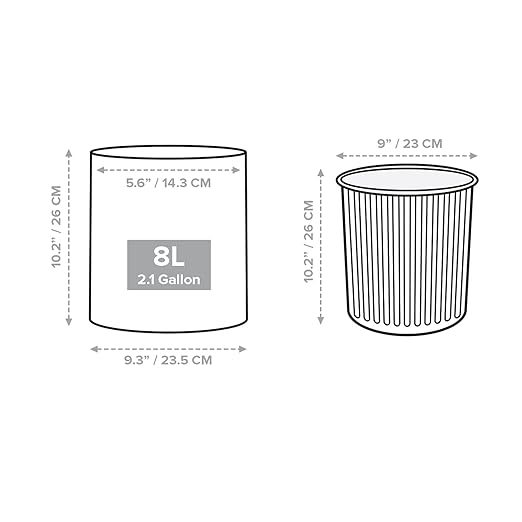 Modern Round Waste Basket - 2.1Gal/7.9L Open Top Trash Bin - Black Garbage Can with Removable Plastic Bin Liner - Touchless Bathroom Garbage Can or Trash Can for Kitchen - Minimalist Office Trash Can