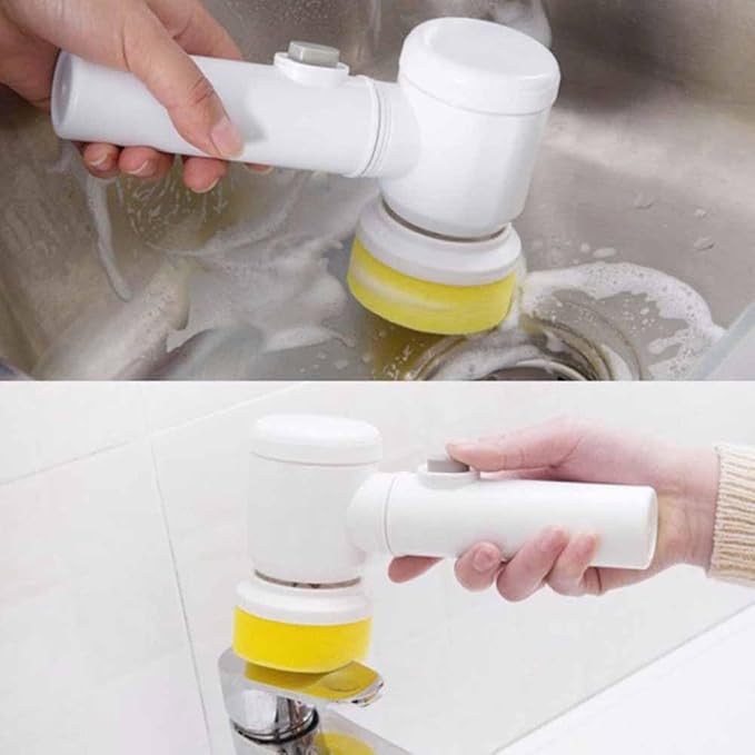 Multifunctional Electric Cleaning Brush, Handheld Cordless Power Scrubber with 3 Replaceable Brush Heads, for Home Shower Bathtub Tile Sink White