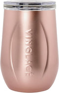 Vinglacé Stainless Steel Stemless Wine Glass- Insulated Wine Tumbler with Glass Insert and Sip Lid, 10 oz, Rose Gold