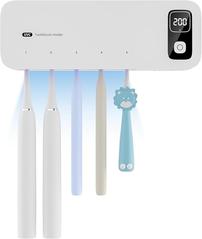 UV Toothbrush sanitiizer and Holder, Strong Saniti zer Air Drying, 200s and 400s Timed Toothbrush Case, 2200mAh Rechargeable Cordless Wall Mounted Home Toothbrush steril izer