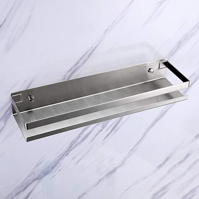 OwnMy Bathroom Shower Shelf Stainless Steel Bath Kitchen Basket Shower Caddy Rack, Rustproof Metal Bathroom Storage Floating Shelves Wall Mounted Shower Corner Rectangular Shelf - 16 Inch Silver