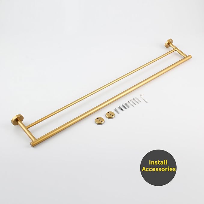 GERZWY 36-Inch Bathroom Double Towel Bar Gold Stainless Steel Towel Rack Wall Mounted Bath Towel Rod