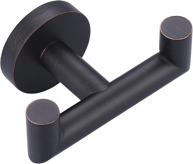 ALEASHA Shower Towel Hook for Bathroom, Oil Rubbed Bronze Towel Holder, Stainless Steel Towel Hanger, Heavy Duty Double Towel Hook, Wall Mount Robe Hook
