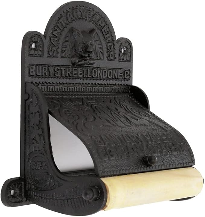 Renovators Supply Manufacturing Black Wall Mount Toilet Tissue Paper Holder 6.9" Wide Antique Ornate Victorian Style Solid Aluminum Rust Resistant Toilet Tissue Roll Holder Storage with Lid