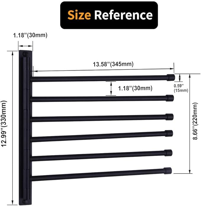Swivel Hand Towel Bar Bathroom Swing Hanger Towel Rack Holder Matte Black Finish, Wall Mounted, 6-Arm