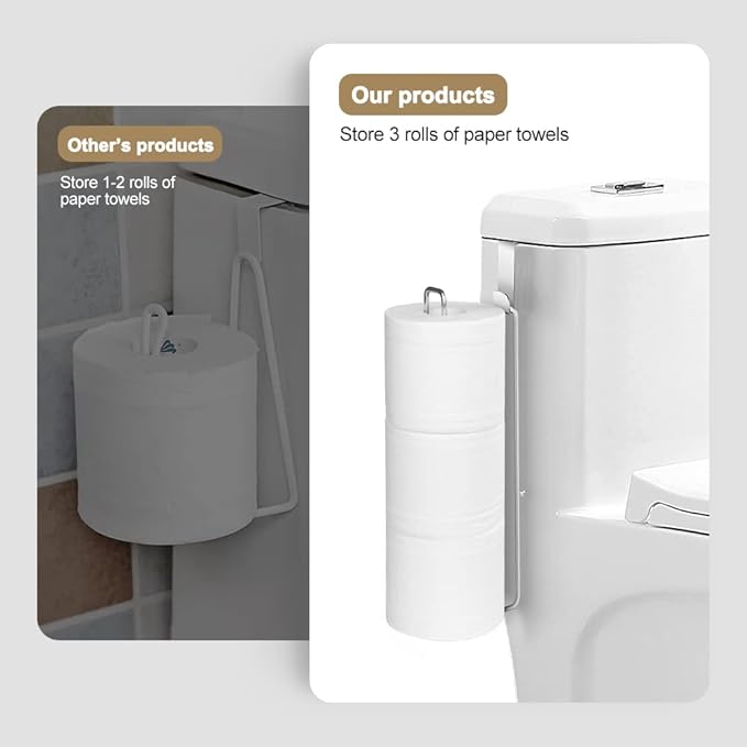Bathroom Toilet Paper Roll Holder for 3 Roll Tissue, Brushed Nickel,Over The Tank Toilet Paper Holder,Self Adhesive Toilet Paper Holder Storage Wall Mount,Stainless Steel Toliet Paper Holder（1 Pcs）