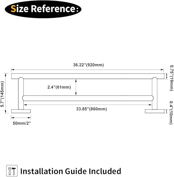 GERZWY Bathroom Double Towel Bar Stainless Steel 36-Inch Bath Towel Bar Modern Style Wall Mount Brushed Finish AG1102C92-LS