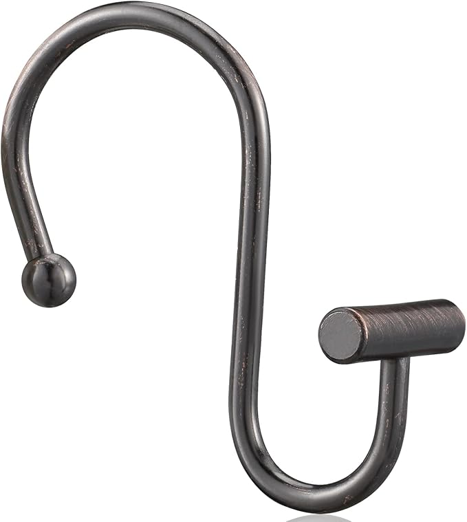 Bronze Shower Curtain Hooks, Rust Proof Shower Curtain Rings for Bathroom, CHICTIE T-Bar Metal Decorative Shower Curtain Hooks Hangers for Shower Curtain Rod,Set of 12