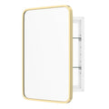 WallBeyond Bathroom Medicine Cabinet with Mirror, 16x24 Inch Gold Recessed Medicine Cabinet with Round Corner Aluminum Alloy Metal Framed.