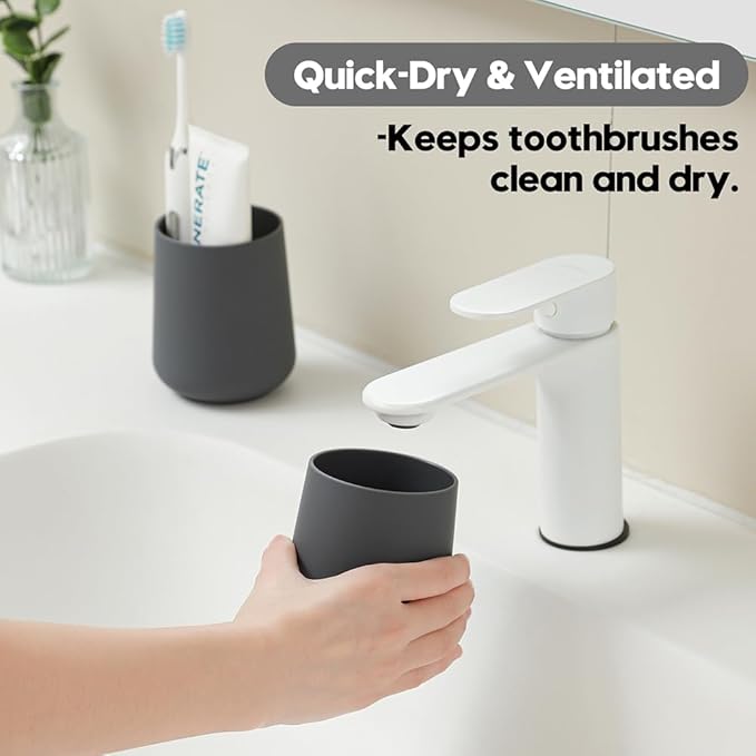Matte Gray Toothbrush Holder for Electric Toothbrushes Bathroom Organizer for Toothpaste Kids & Adults