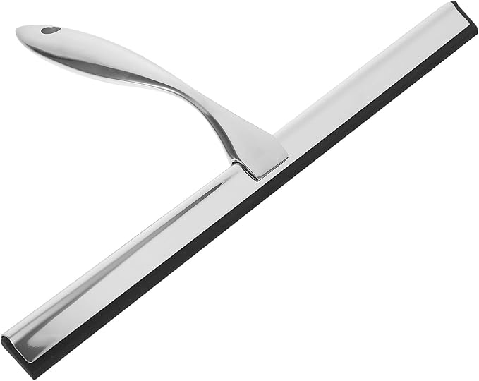 Stainless Steel Glass Squeegee with Adhesive Hook 14-inch Shower and Window Cleaning Tool for Bathroom, Car, Tile, and Glass Door Maintenance