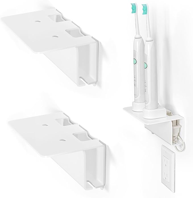 OAPRIRE Electric Toothbrush Holder for Bathroom, 2 Pack Acrylic Electric Toothbrush Holder Wall Mounted Come with Cable Organizer, Saving Space and Convenient Charging - White