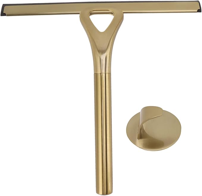 Shower Squeegee for Shower Doors, Stainless Steel Window Squeegees, Golden Elegant All-Purpose Wiper for Glass Doors Car Glass Bathroom Window Kitchen Mirror
