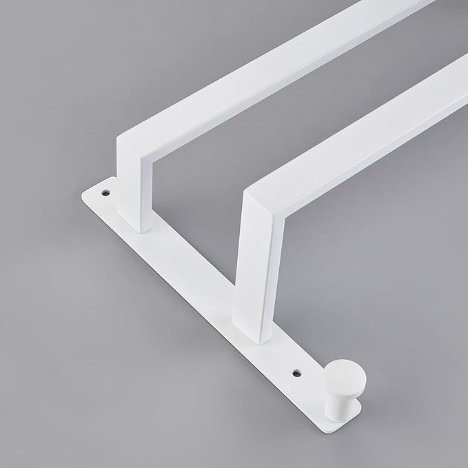 16 Inch Double Towel Bar for Bathroom with Hooks SUS 304 Stainless Steel Bath Towel Rack Wall Mounted White Finished
