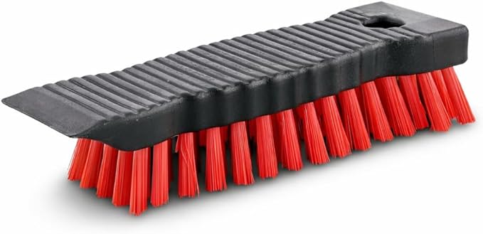 High Power Scrub Brush, 7.5 Inch Handheld Cleaning Brush with Red Stiff Fibers, Black Grip Handle for Kitchen, Bathroom, Tile, Grout, Sink & Shower