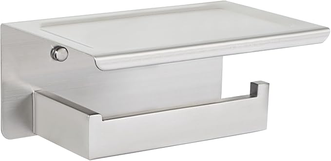 Alise Toilet Paper Holder,Bathroom Tissue Holder with Shelf,SUS304 Stainless Steel Toilet Paper Roll Holder Storage Dispenser,Self Adhesive or Wall Mount Drilling Paper Rack,Brushed Nickel